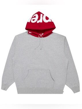 Supreme Contrast Grey with Red Logo Hooded Sweatshirt